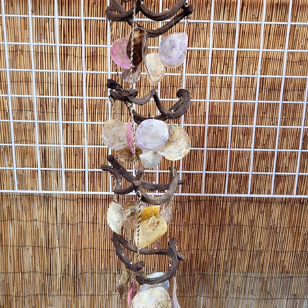 WINDCHIME, PLACUNA Shell and Driftwood Hanging, 3 FEET LONG